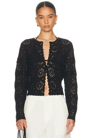 FRAME The Crochet Cardi in Black | FWRD 