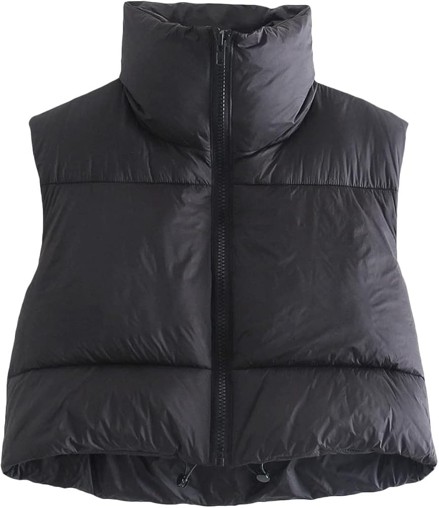 CULACCINO Women's Winter Cropped Puffer Vest Crop Jackets For Women Full Zip Stand Collar Padded Lig | Amazon (US)