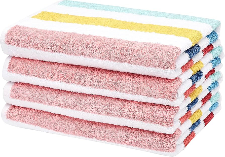 Amazon Basics Cabana Stripe Beach Towel - Pack of 4, Rainbow | Amazon (US)