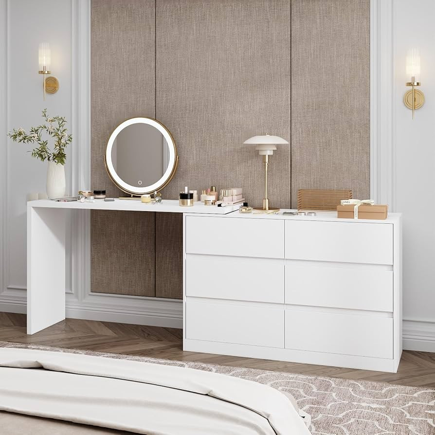 6 Drawer Dresser with Rotatable Tabletop, Modern Chest of Drawers with Extendable Desk (No More T... | Amazon (US)