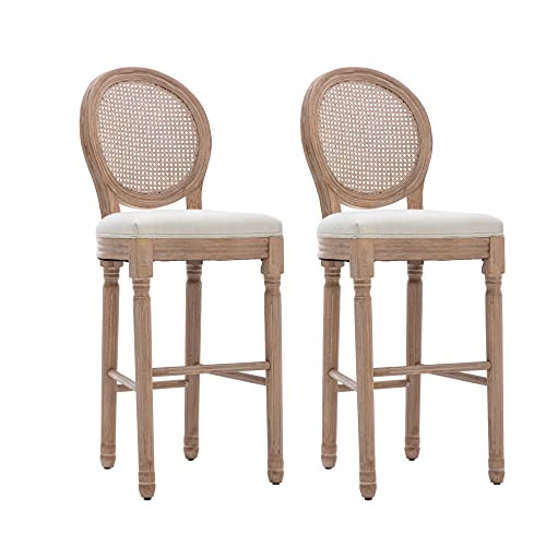 ABET 30-Inch Bar Stools Set of 2, French Country Barstools Counter Height Chair, Vintage Rattan B... | Amazon (US)