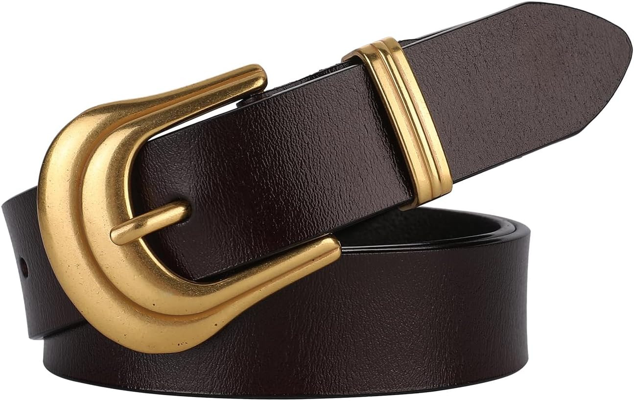 Women's Belt Western Belts Silver Gold Buckle Black Leather Belt Pants Jeans Belts for Women | Amazon (US)
