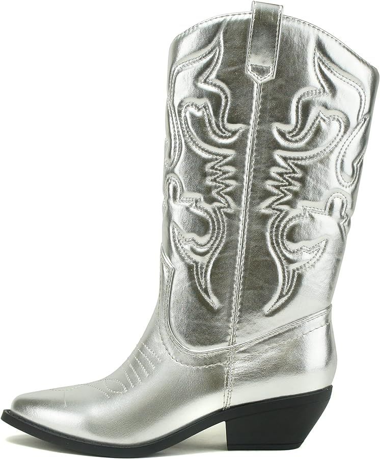Soda RENO ~ Women Western Cowboy Stitched Pointe Toe Low Heel Ankle Mid Shaft Fashion Boots | Amazon (US)