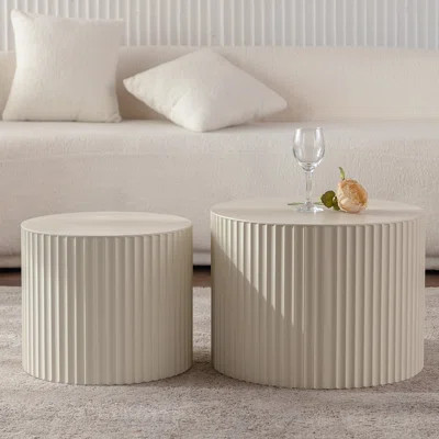 Beige & White Nesting Table - Office Coffee Wave Stripe Round Multipurpose Work- Modern Tables Lounge End Space Saving Comfy | Wayfair North America