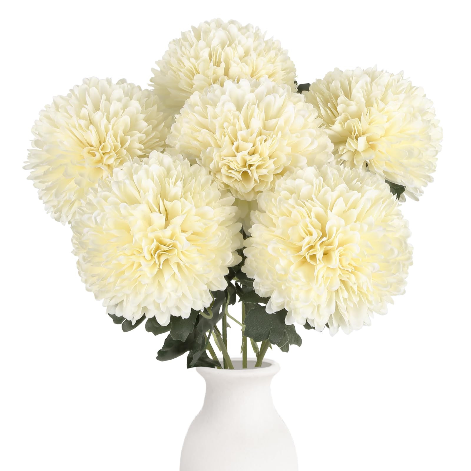 IPOPU 6PCS Ivory Artificial Chrysanthemums Flowers 21.6’’ Large Faux Mums Bouquet Long Stem F... | Amazon (US)
