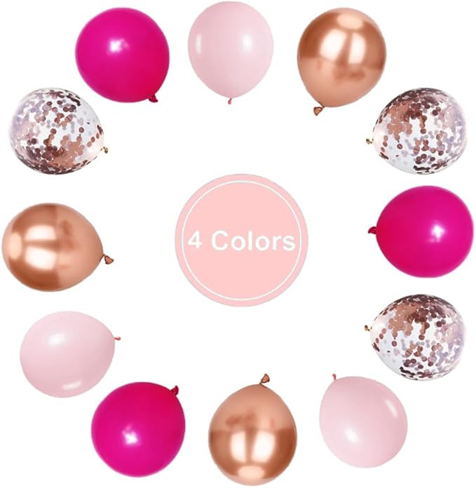 Pink Rose Gold Confetti Latex Balloons, 100pcs 12 Inch Hot Pink Light Pink Rose Gold Helium Ballo... | Amazon (US)