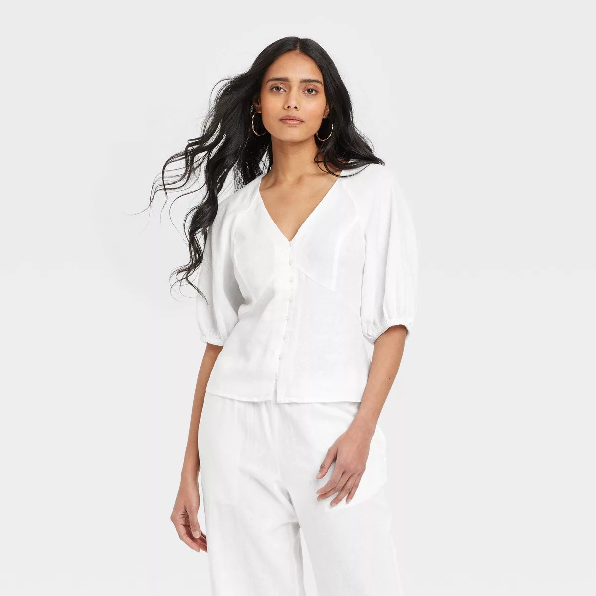 Women's Linen Blouse - A New Day™ White XS | Target