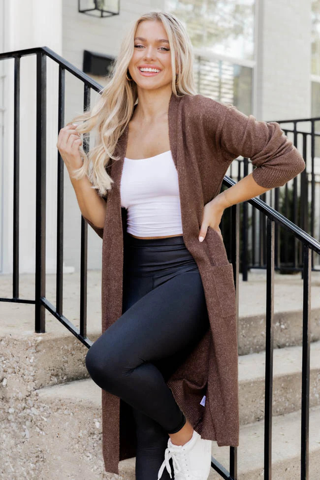 Waiting Here For You Brown Long Cardigan | Pink Lily