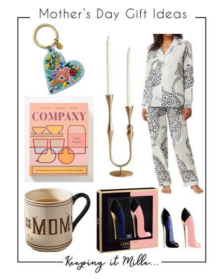 Mother’s Day gift guide. A cute little keychain is a special token. Love this really unique candleholder. These pajamas are luxurious, but would be great as a gift.  A book is always special especially one about entertaining. I love monogram and wording so the bistro tile Mom mug is a classic. And, you can’t go wrong with perfume! 

#LTKGiftGuide #LTKHome #LTKBeauty