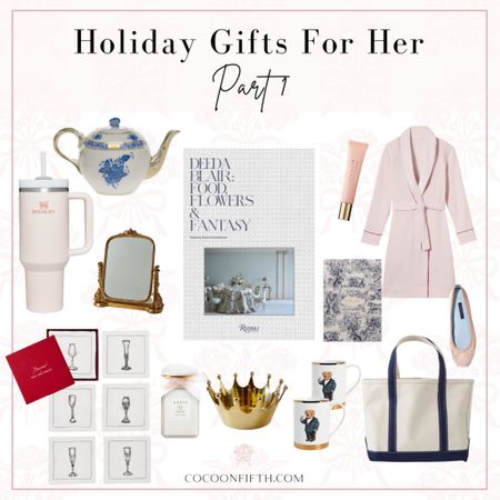 Holiday gifts for her part 1! Perfect for mom, mother in law, 
sister, sister in law, best friend, host, hostess, and much more. Lake pajamas robe, elegant coffee table book, grandmillenial coffee table book, baccarat coasters, Stanley drinking cup, crown catch all, dior notebook, Ralph Lauren bear mugs, vanity mirror 

#LTKGiftGuide #LTKHoliday #LTKunder50