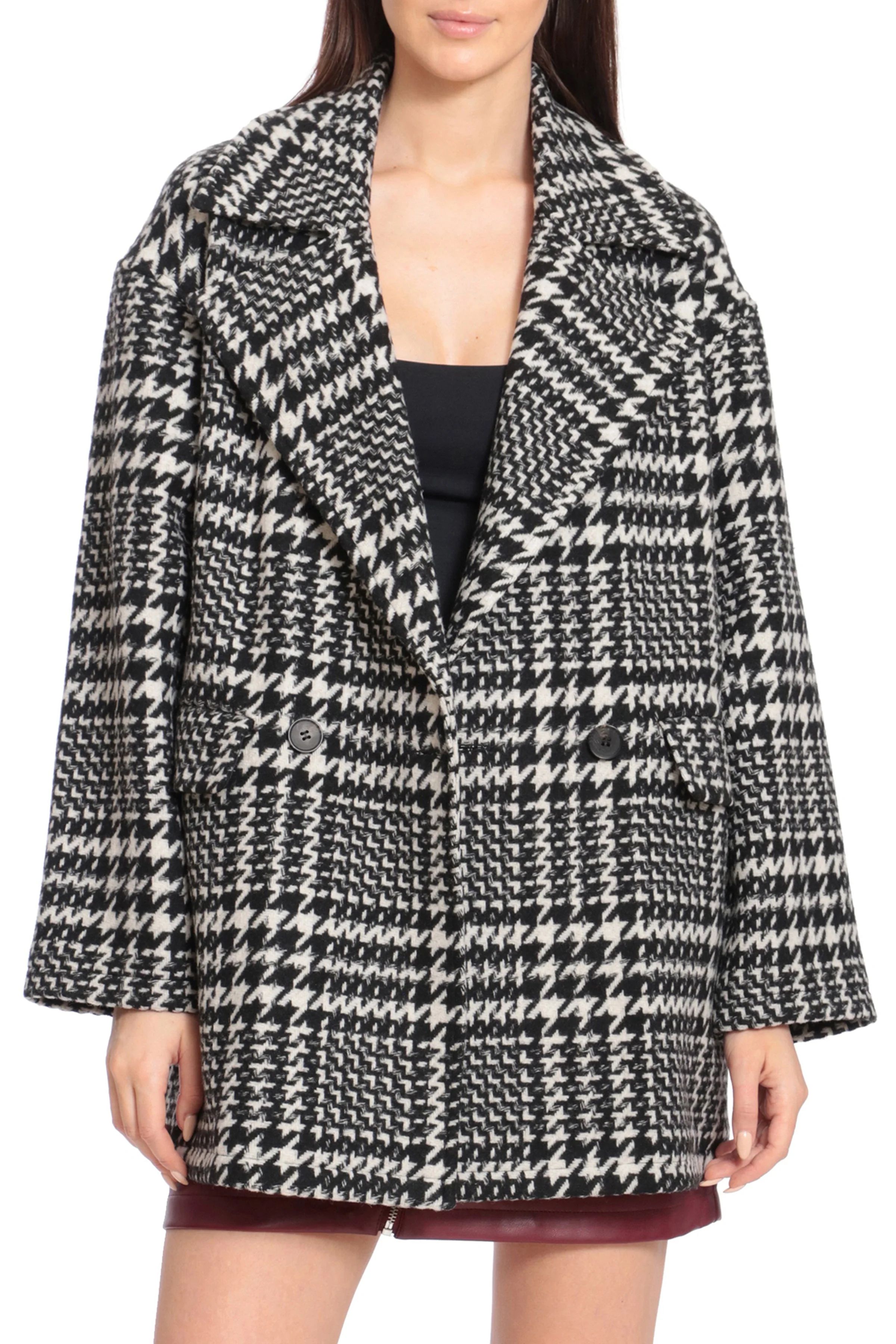 Oversized Wool Blend Plaid Houndstooth Coat | Avec Les Files