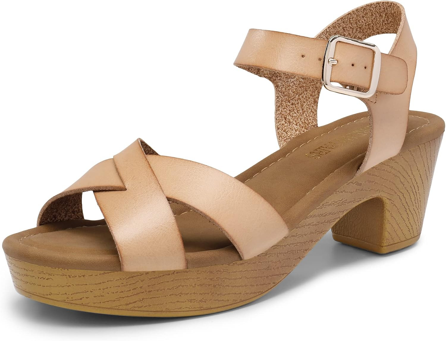 DREAM PAIRS Women's Platform Chunky Heels Faux Wood Block Heels Cute Open Toe Ankle Strap Crisscr... | Amazon (US)