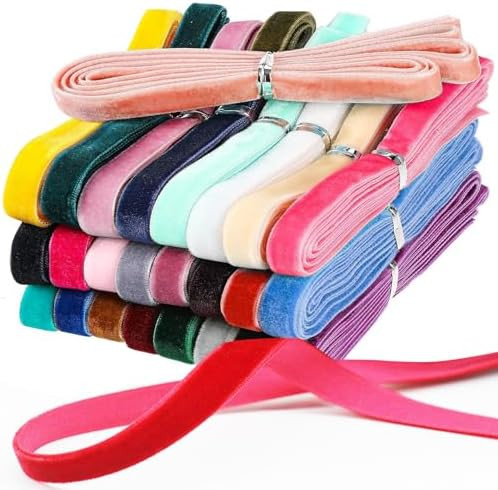 Velvet Ribbon 3/8 Inch - 30 Colors 60 Yards Black Red White Green Blue Orange Gray Purple Brown V... | Amazon (US)