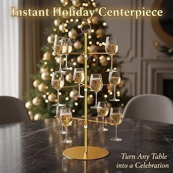 Holiday Champagne Tree Stand, 3-Tier Metal Cocktail Display Holder for Wine Glasses, Festive Drin... | Amazon (CA)