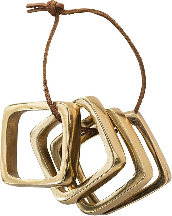 Bloomingville Brass Finished Square Metal Napkin Rings with Leather Tie (Set of 4 Pieces) | Amazon (US)