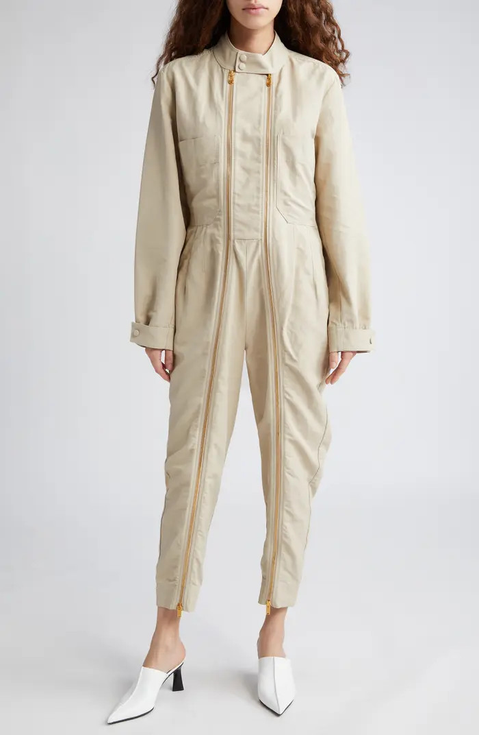 Stella McCartney Twin Zipper Long Sleeve Twill Jumpsuit | Nordstrom | Nordstrom