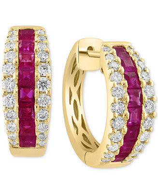 EFFY® Ruby (1-5/8 ct. t.w.) & Diamond (3/4 ct. t.w.) Small Hoop Earrings in 14k Gold, 0.72 | Macy's