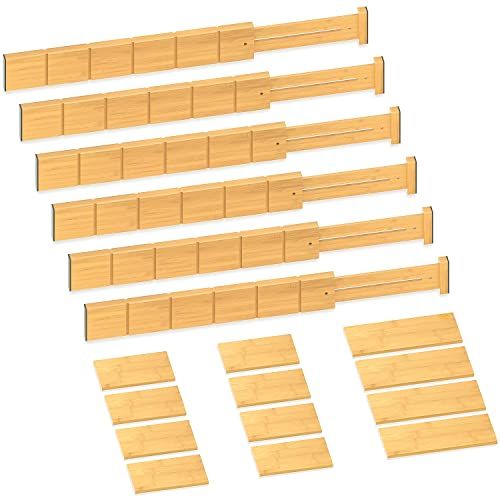 Toydoooco Bamboo Drawer Dividers with 12 Inserts,16.3-22inches,Expandable Kitchen Drawer Organize... | Amazon (US)