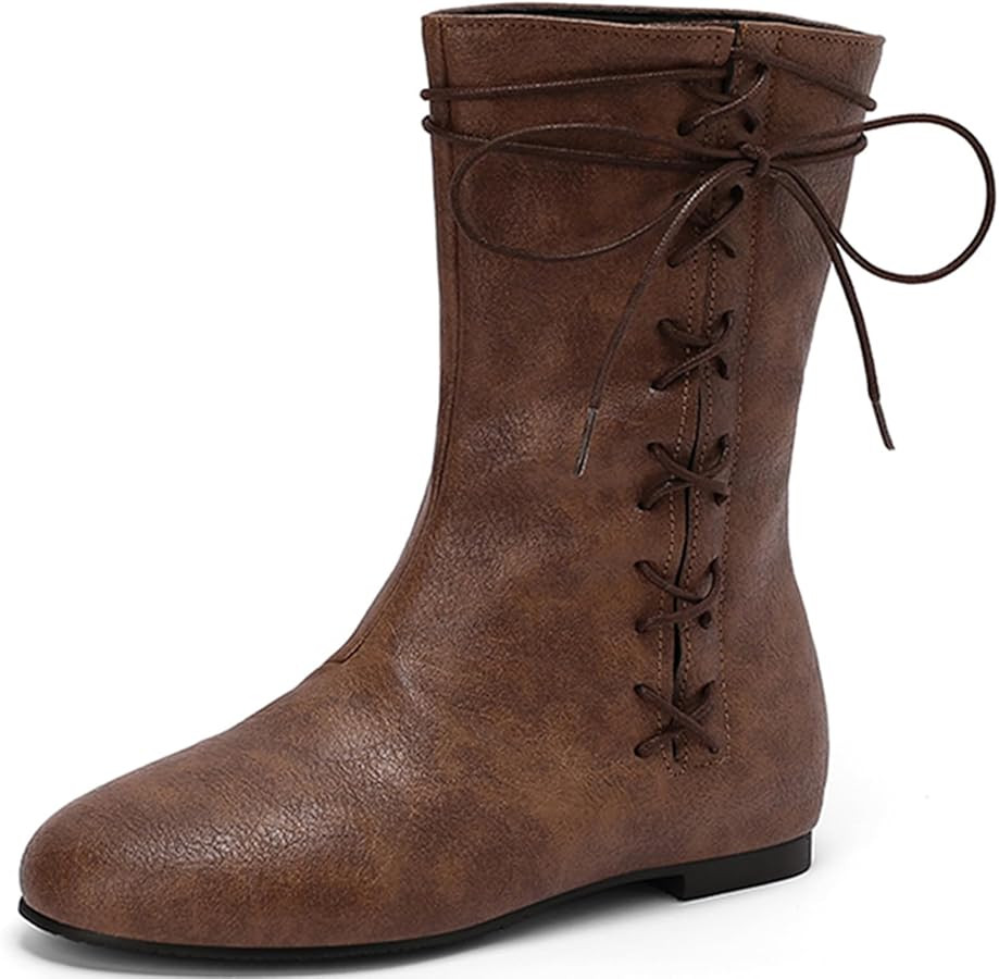Cozivwaiy Women Vintage Flats Short Boots Lace up Comfortable Round Toe Pirate Boot Costume Medie... | Amazon (US)