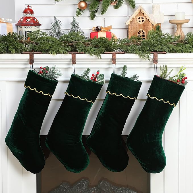 4 Pcs Velvet Christmas Stockings 20 Inch Large Green Xmas Stockings with Scalloped Gold Edge Hang... | Amazon (US)