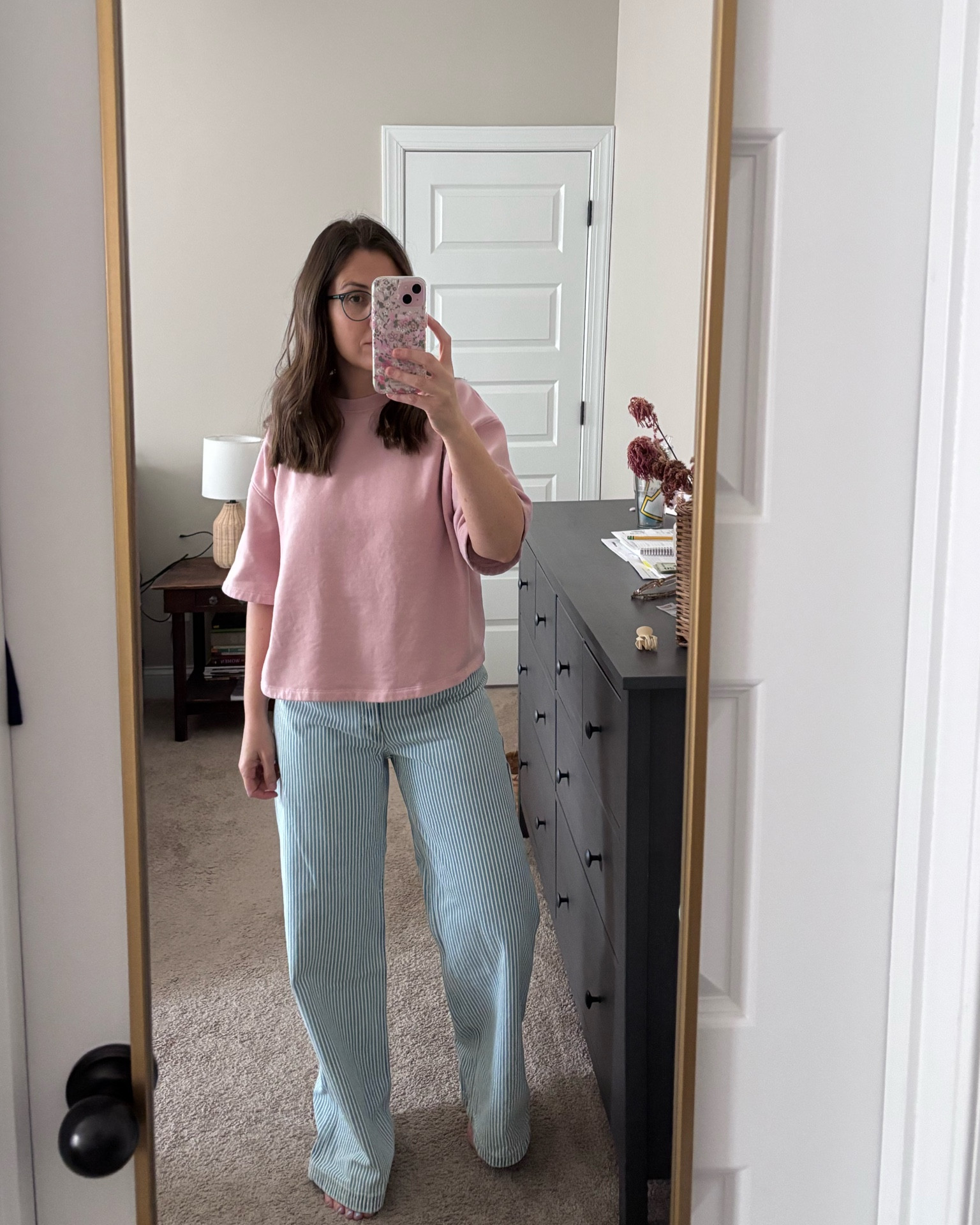 Definitely on board with the striped jeans trend. 

Size up in the jeans 
Size up in the top for oversized look

#LTKOver40