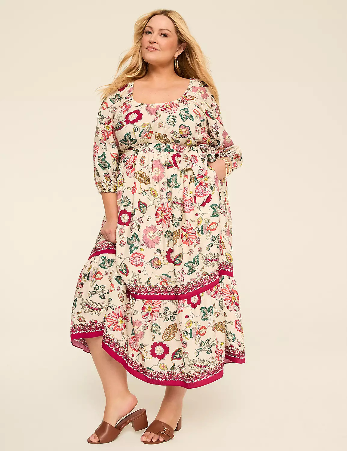 Scoop-Neck Tie-Waist Tiered Maxi Dress | Lane Bryant (US)