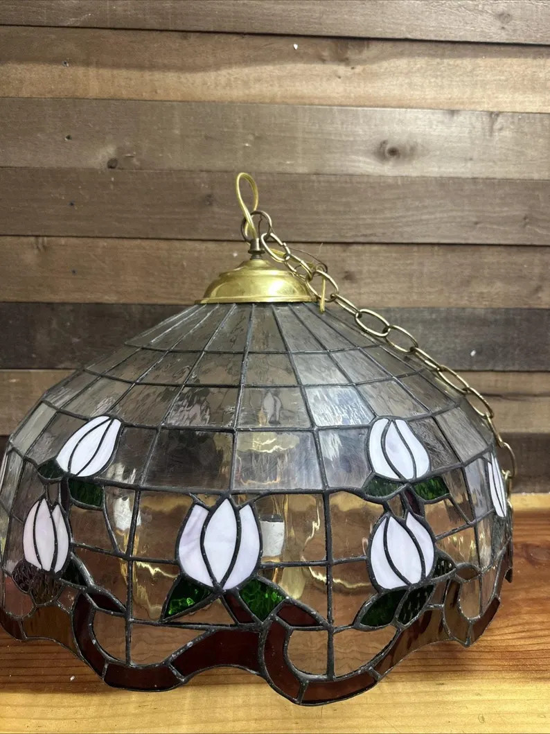 vintage tiffany style stained glass Rose 7 Light Chandelier Brass Top | Etsy (Global)