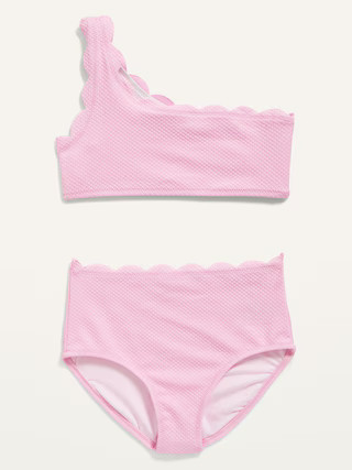 One-Shoulder Scallop-Trim Swim Set for Girls | Old Navy (US)