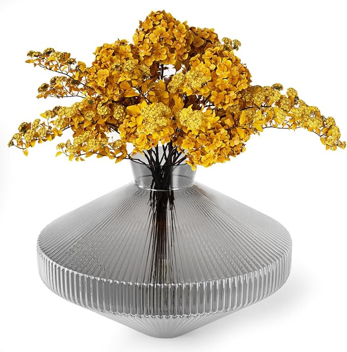 Relexome Glass Vase Ribbed Vase Round Fluted Flower Vase with Small Mouth Minimalist Aesthetic De... | Amazon (US)