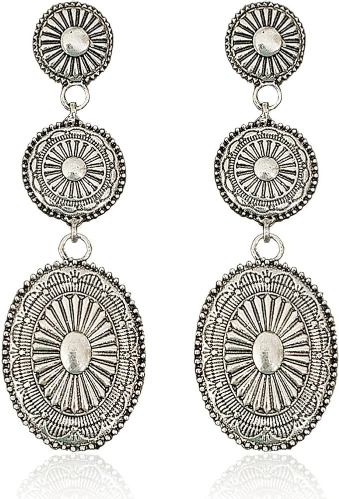 Western Earrings Jewelry for Women Vintage Concho Earrings Oval Turquoise Dangle Earrings Country... | Amazon (US)
