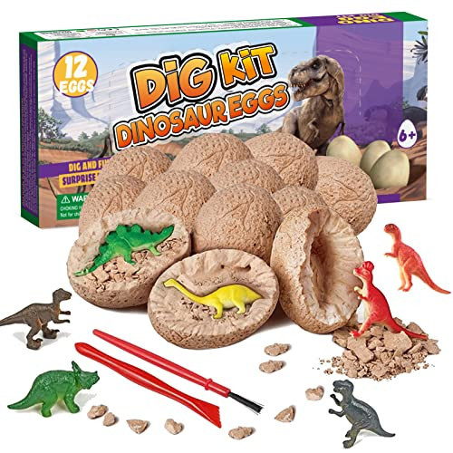 Dino Eggs Dig Kit, 12 Pack Dinosaur Eggs Excavation Science Experiments Kits for Kids 4-12, Easter Basket/Stocking Stuffers, Toys for 3+ 4 5 6 7 8 9 10 Year Old Boys Girl | Amazon (US)