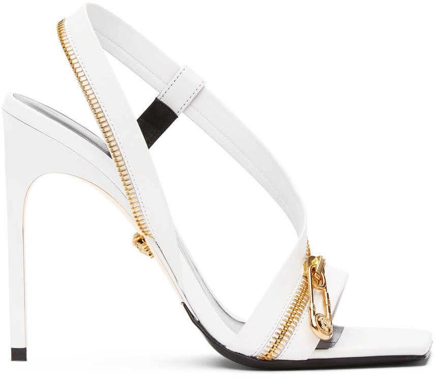 White Zip Strap Medusa Brooch Sandals | SSENSE