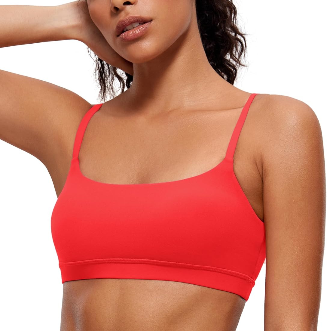 CRZ YOGA Womens Butterluxe Adjustable Spaghetti Strap Sports Bra - Scoop Neck Wireless Padded Bra... | Amazon (US)