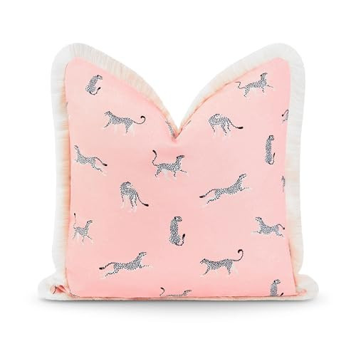 Hofdeco Premium Tropical Patio Indoor Outdoor Pillow Cover Only, 20"x20" Water Resistant for Backyard, Couch, Pink Leopard Fringe | Amazon (US)