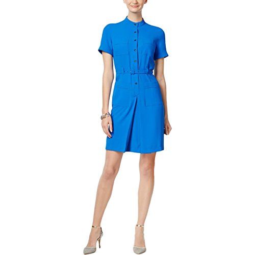 Anne Klein Women's Cdc Short Sleeve Belted Western Shirt Dress, Bizet Blue, 10 | Amazon (US)