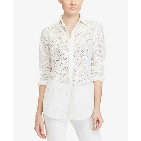 Lauren Ralph Lauren Women's Eyelet Button Down Cotton Shirt White, Petite Small | Walmart (US)
