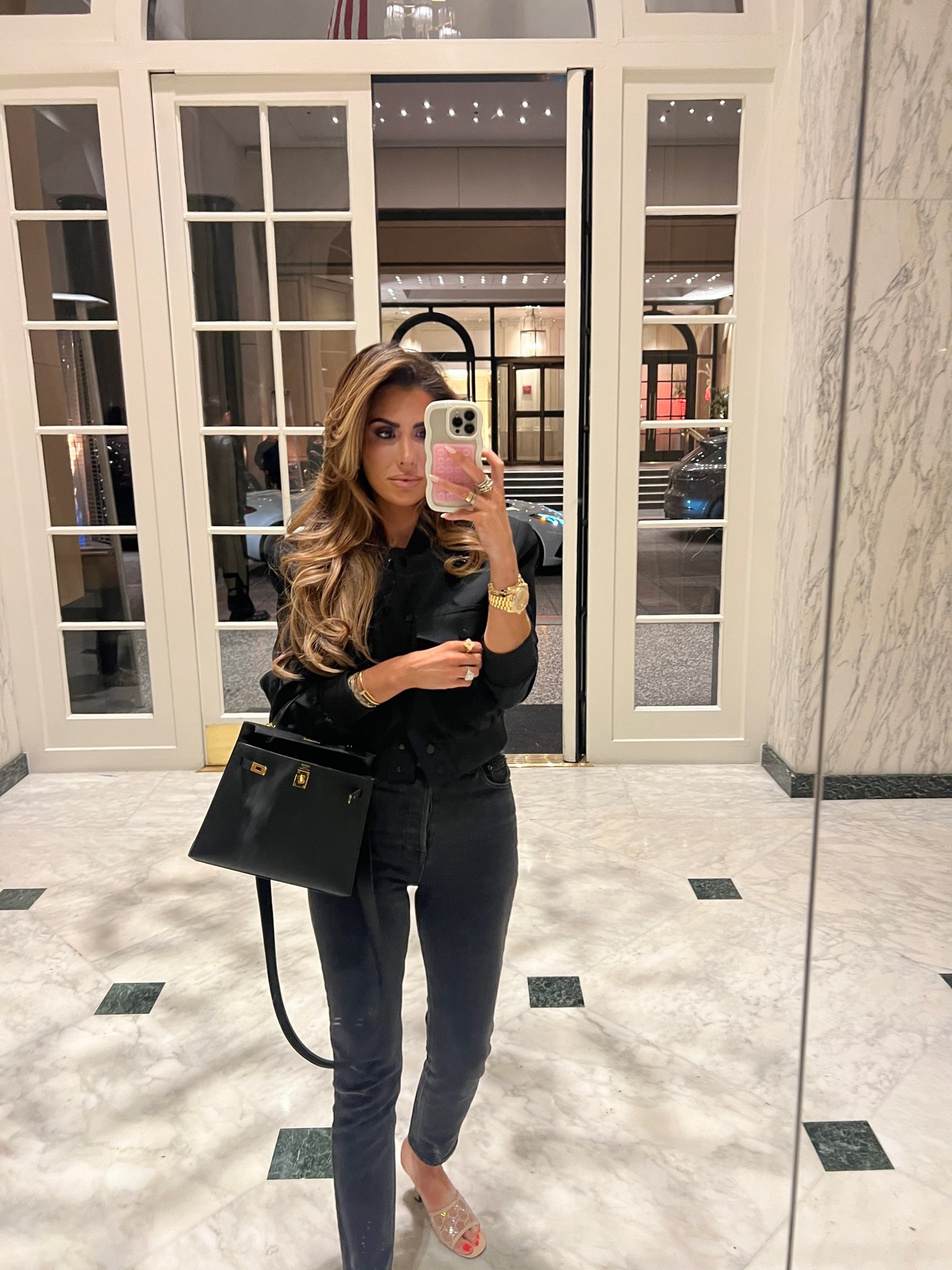 Wearing a size small in jacket and size 24 in jeans. 
@nordstrom #nordstromPartner

Dinner outfit, date night outfit, black denim, flattering denim, Gucci shoes, Hermes, bomber jacket, Emily Ann Gemma 

#LTKstyletip
