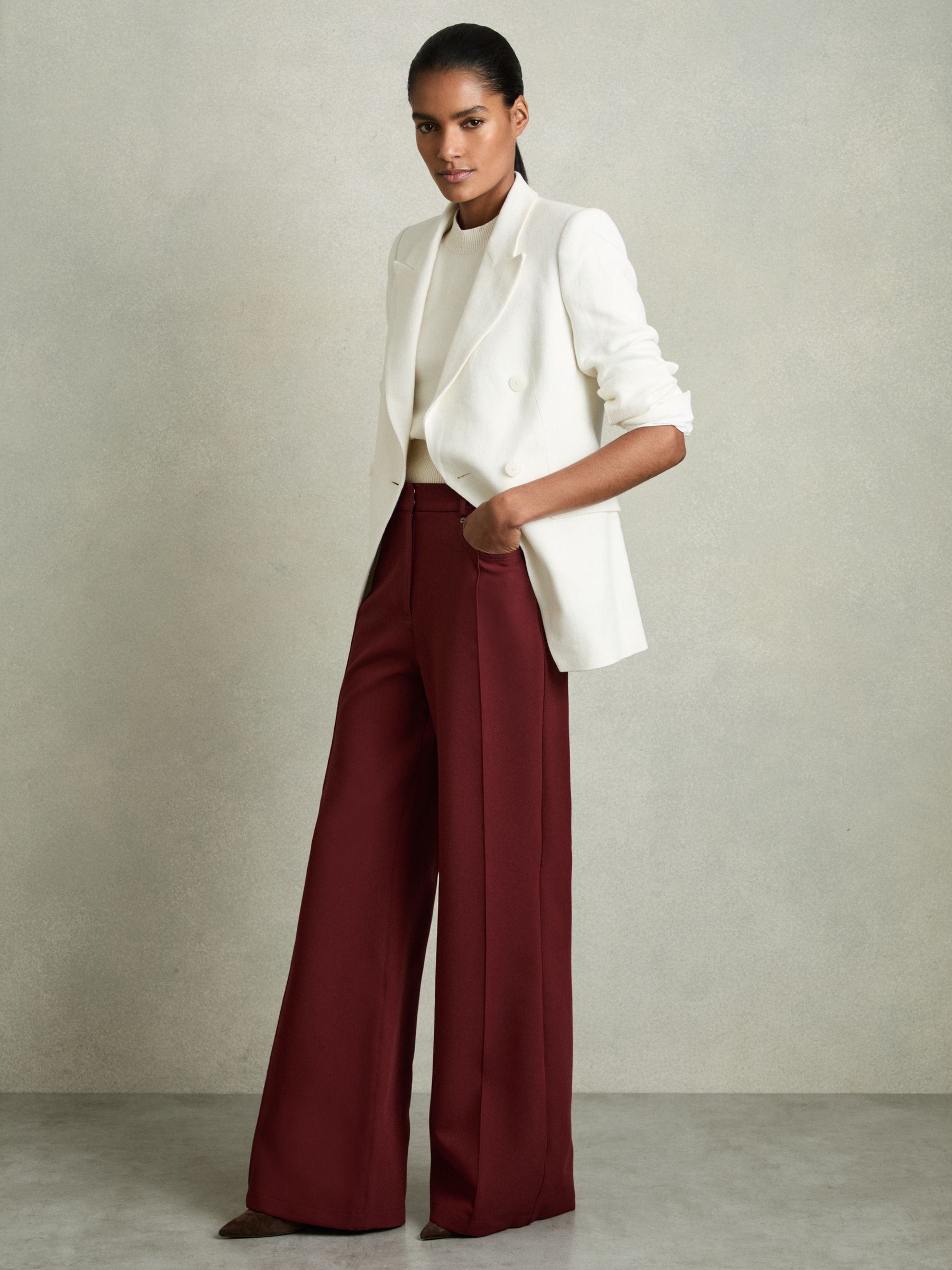 Palazzo Tailored Trousers in Dark Red | Reiss US