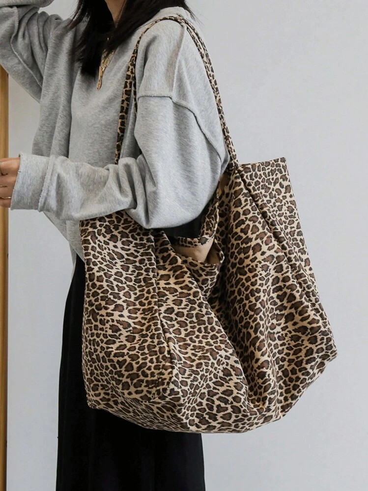 Big Stylish Leopard Print Tote Bag,Large Capacity Shoulder Bag,Perfect Underarm Bag For Commuting,School Bag,Large Capacity,Portable,For Teen Girls Women College Students,White-Collar Workers,Perfect For Work,Back To School,Middle School,High School,College,Vacation, Leopard Print Bag | SHEIN