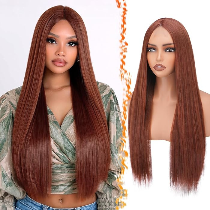 BARSDAR Long Straight Auburn Wig - Long Straight Middle Part Auburn Red Wig for Women - 28 Inch N... | Amazon (US)