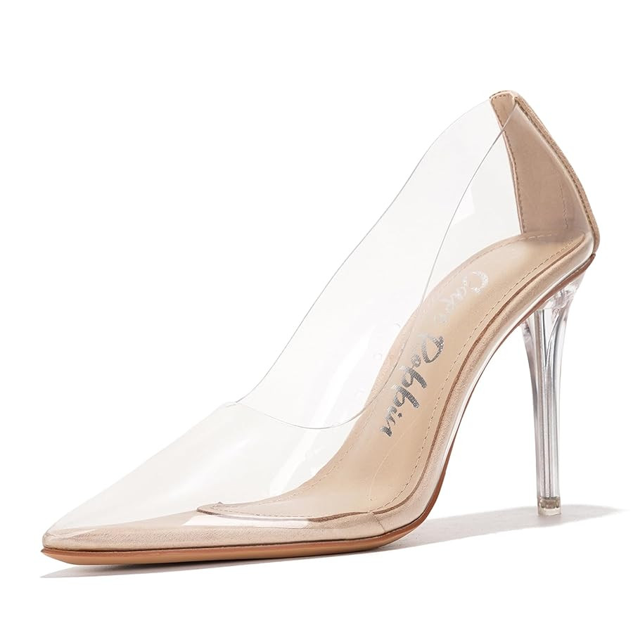 Women's Pointed Toe Clear Heels - Transparent Upper, 3.75 inch Lucite Heel & Genuine Leather Inso... | Amazon (US)