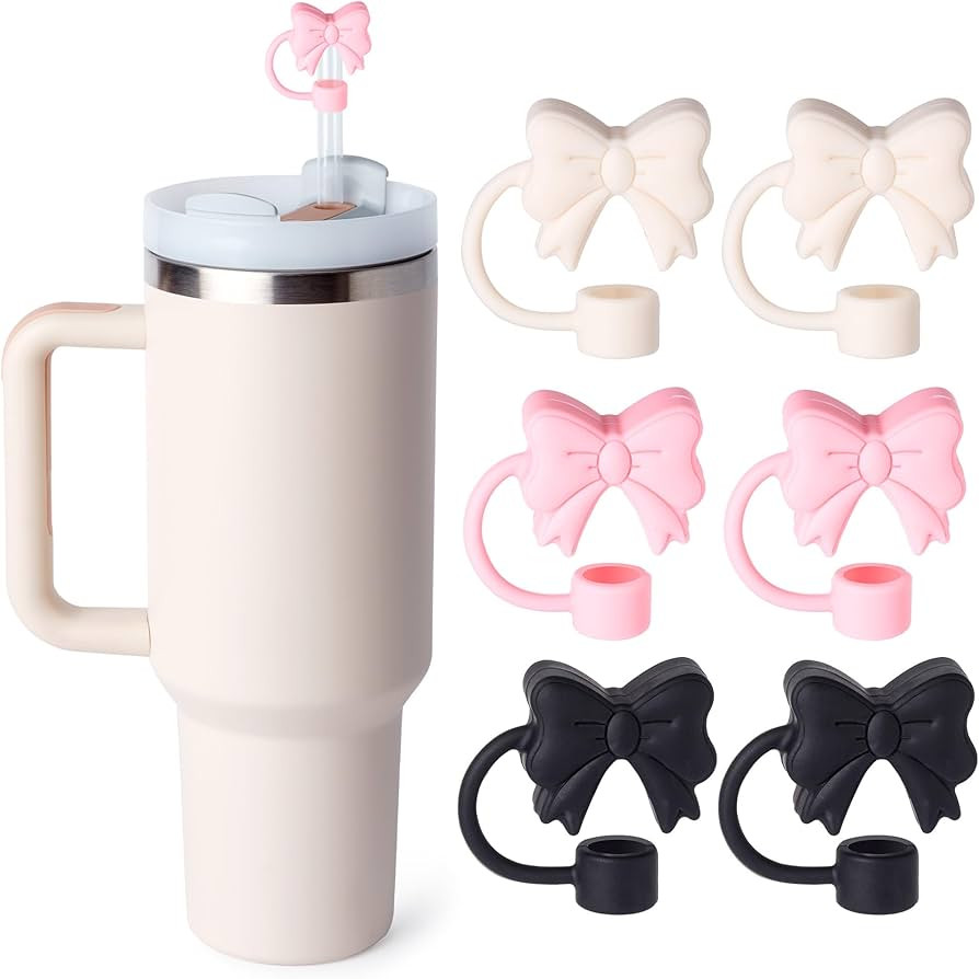 6PCS Bow Straw Toppers, Cute Straws Covers for Stanley 30&40 Oz Tumbler with Handle, 10mm Dust-Pr... | Amazon (US)