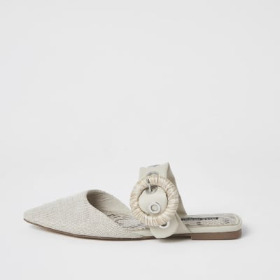 Cream buckle detail pointed toe shoe | River Island (UK & IE)