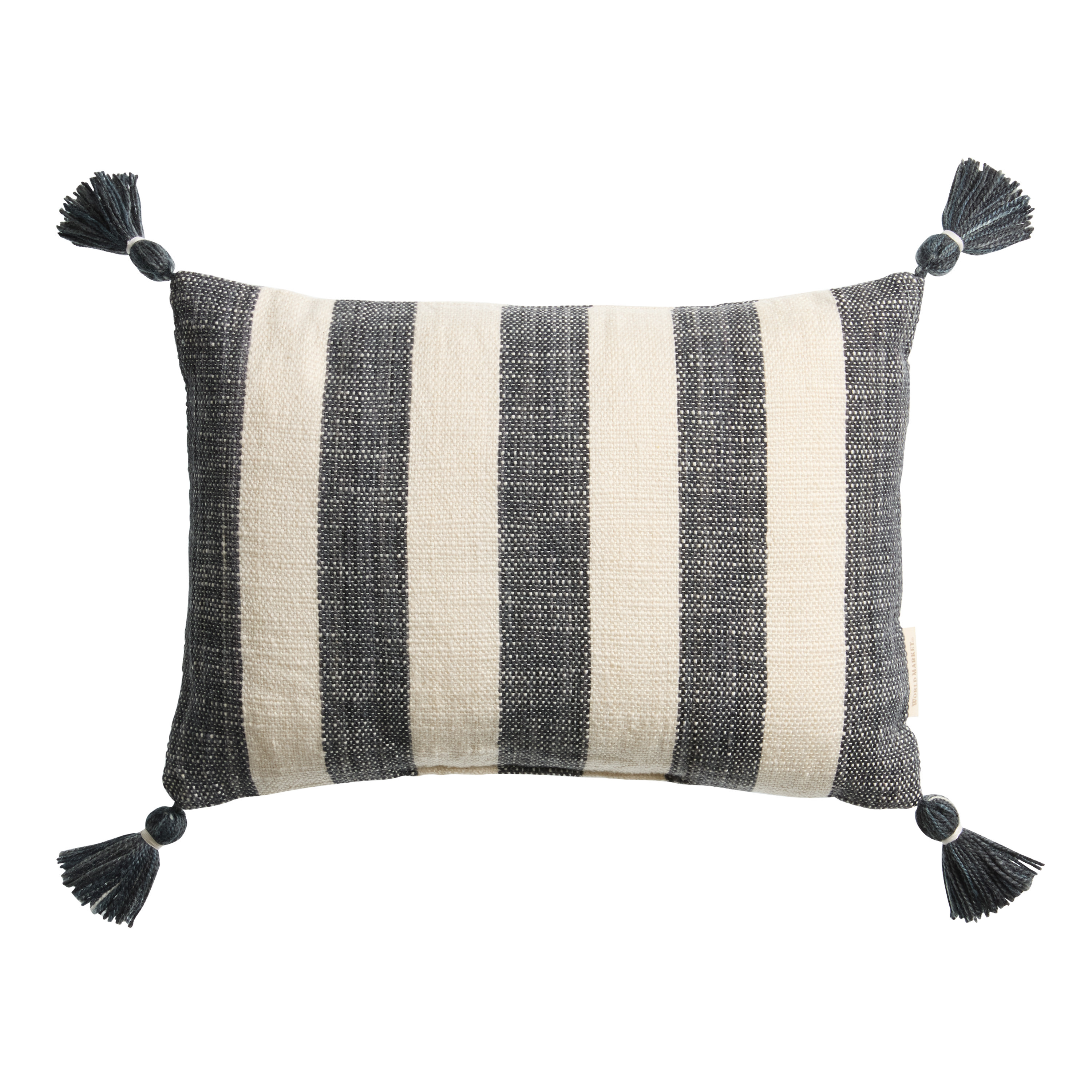 Woven Stripe Tassel Indoor Outdoor Lumbar Pillow | World Market