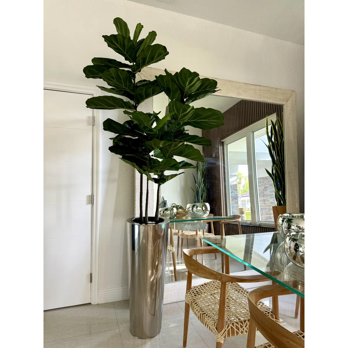 Fiddle 96'' Faux Fiddle Leaf Fig Tree in Metal Planter | Wayfair North America