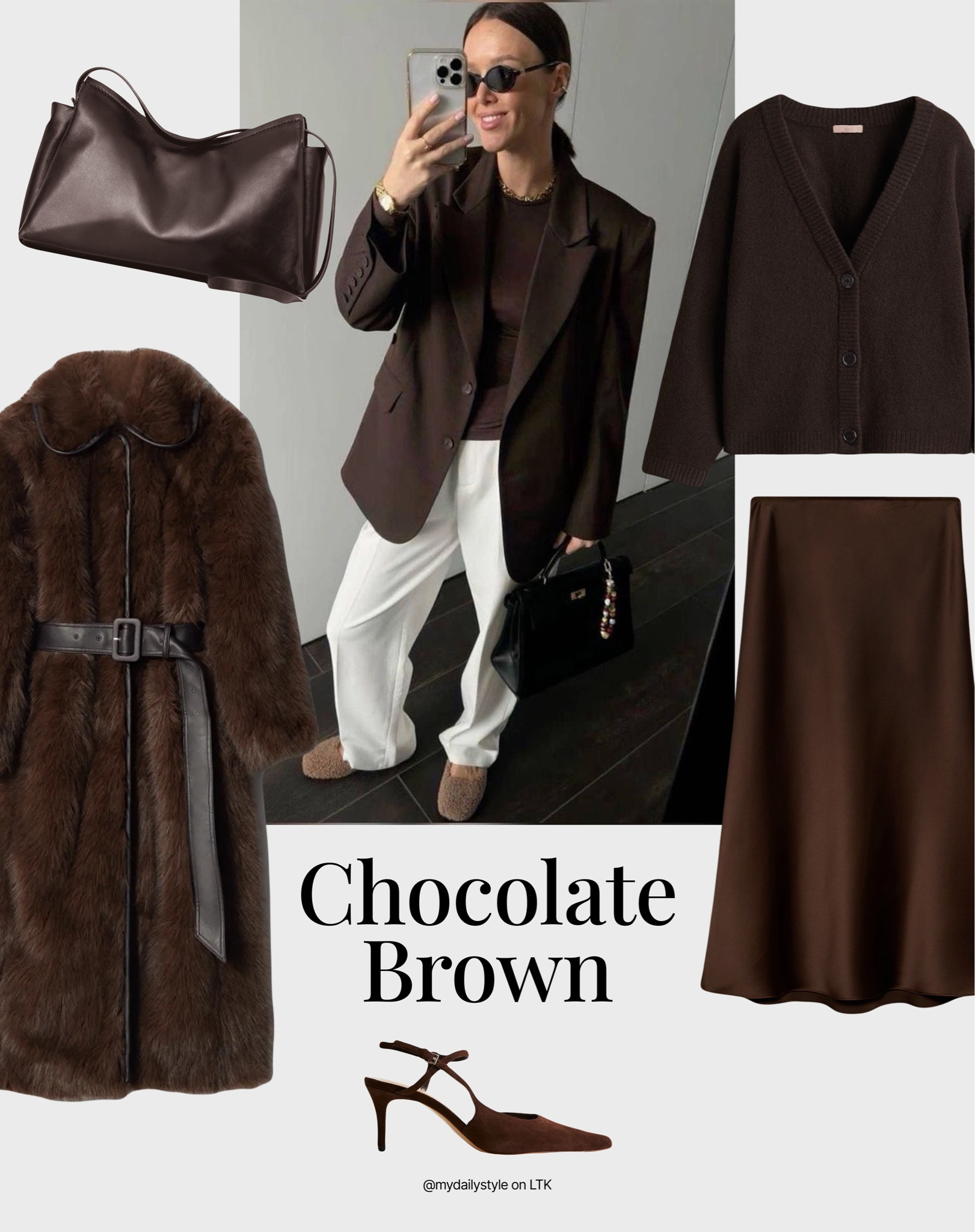 Chocolate brown is the perfect winter shade for everyone! Whether you're a statement-lover or trend-seeker, it fits in with various aesthetics. So, I’ve chosen the most gorgeous deep brown pieces & prepared outfit ideas with them (check them out in my profile) 🖤

Tags: chocolate brown, deep brown, brown shade, beige, pantone color 2025, mocha, winter style, winter outfit, winter look, winter fashion, easy styling, simple everyday look, chic & basic outfit, Parisian look, casual outfit, capsule wardrobe, office look, brunch style, high street, wool coat. 

#LTKwinter #LTKstyletip #LTKbag