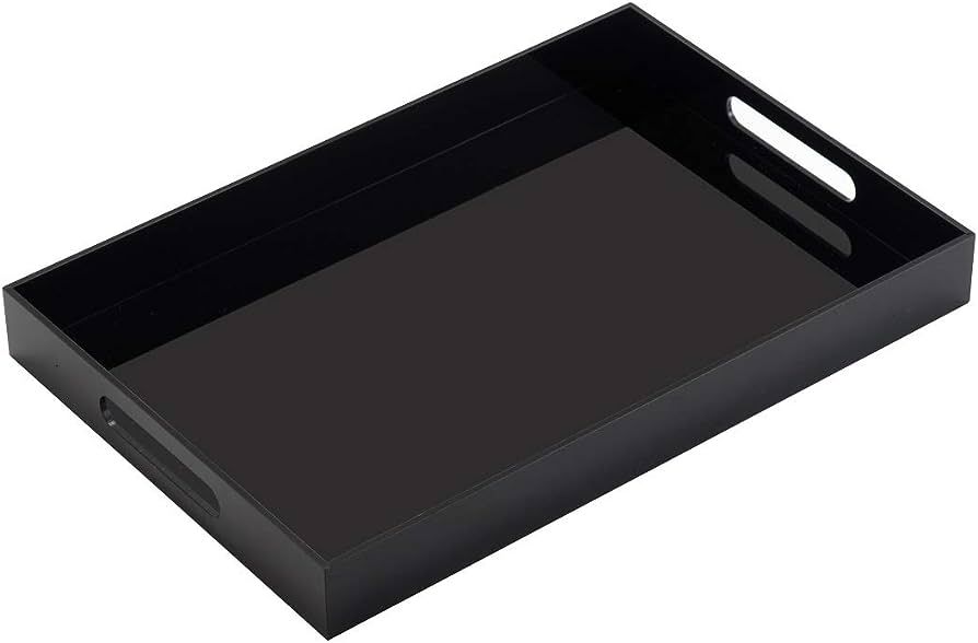 Glossy Black Sturdy Acrylic Serving Tray with Handles-12x16Inch-Serving Coffee,Appetizer,Breakfas... | Amazon (US)