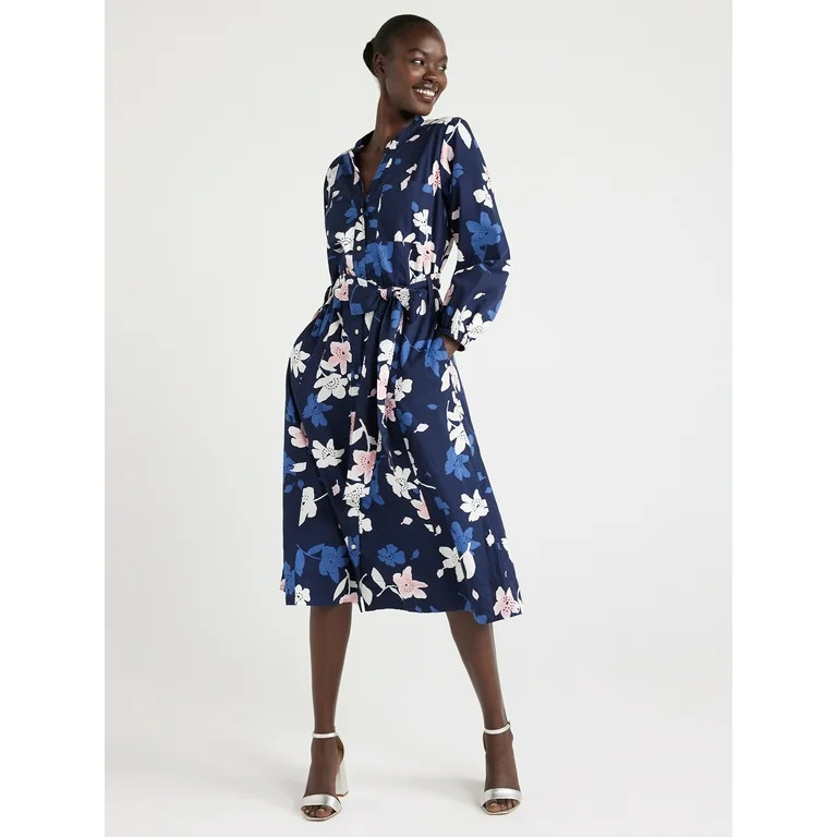 Free Assembly Women’s Belted Midi Dress, Sizes XS-XXXL - Walmart.com | Walmart (US)