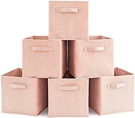 Set of 6 Basket Bins- EZOWare Collapsible Storage Organizer Boxes Cube For Nursery Home - Pale Do... | Amazon (US)