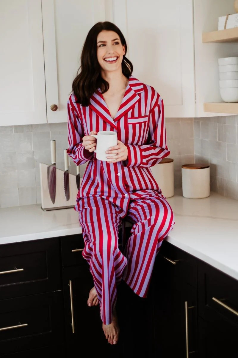 Lilac Striped Satin PJ Sets Women Lilac Stripe / M | Katydid